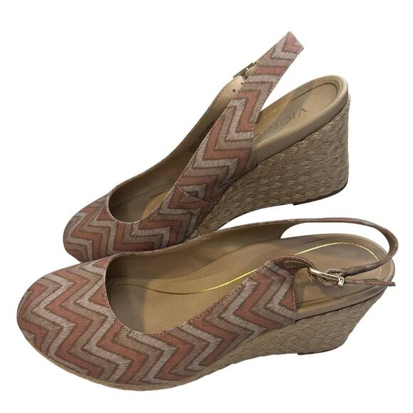 Vionic womens dusty pink chevron Coralina wedge espadrille sandals size 9.5 W - Picture 1 of 8